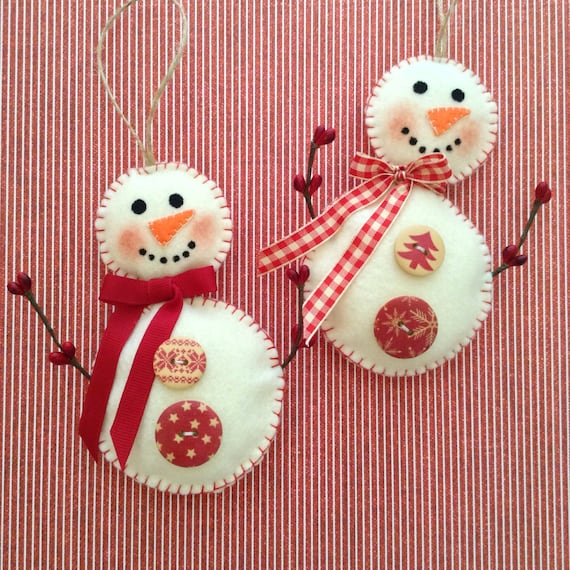 Snowman Ornaments / Christmas Snowman Felt Ornaments / Xmas
