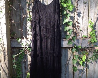 vintage black fringe flapper dress/hw collections fringe dress/360 fringe holiday dress/new years eve dress s/m
