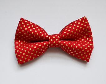 Christmas bow tie/Red bow tie with Gold Dot printed Bow Tie For Boy/Baby/Teen/Adult/With Adjustable strap/Clipon