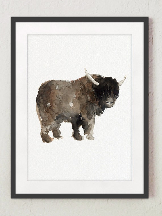 Yak Watercolor Painting Wildlife Poster Kids Wall Decor