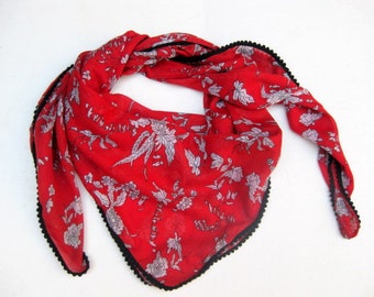 Fashion scarf/ light weight scarf/ floral scarf/ cotton scarf/ gift scarf / red scarf/ gift ideas.