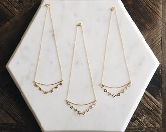 90's Gold Bar Chandelier Star/Heart/Butterfly Necklace 16"