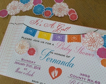 Baby Shower Invitations, Mexican themed invitations, Colorful Baby Shower Invitations