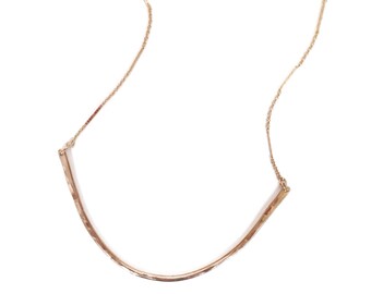 Arc | Large - Handmade Distressed Minimal Curved Bar | Brass and 14k Gold Fill Layer Necklace |Hand Forged Modern Rustic Metal Jewelry