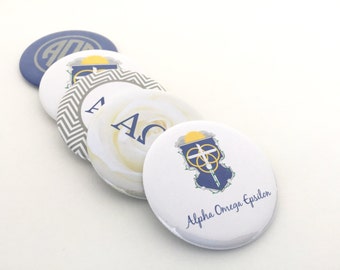 Alpha Omega Epsilon Bottle Opener Keyrings, Pocket Mirrors and Magnets