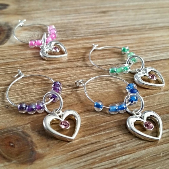 Heart Wine Glass Charms by LaLocalLoca on Etsy
