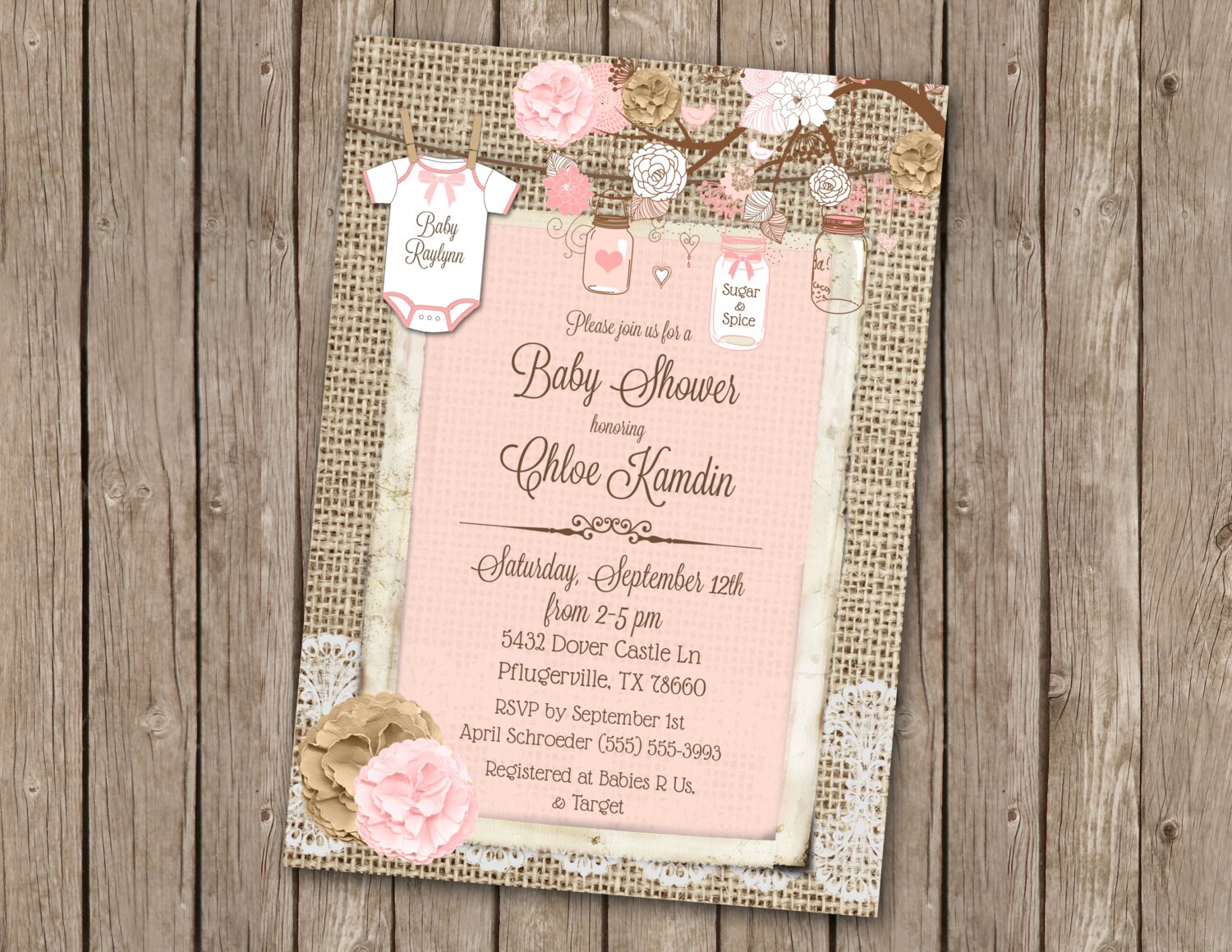 Rustic Baby Girl Shower Invitations 10