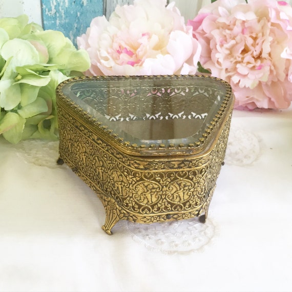 Vintage Victorian Jewelry Box Ormolu Casket Angel Cherub