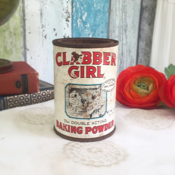 Antique Clabber Girl Baking Powder Tin Can Decorative