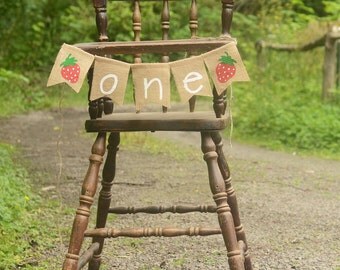 Strawberry birthday banner, One high chair banner - high chair banner 1st birthday, first birthday strawberry shortcake, strawberry birt