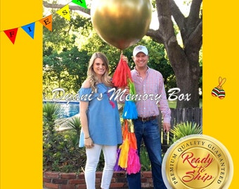 READY TO SHIP - Gold Gender Reveal Balloon / 36" Gold Fiesta Balloon with Tassel Tail / Fiesta Gender Reveal