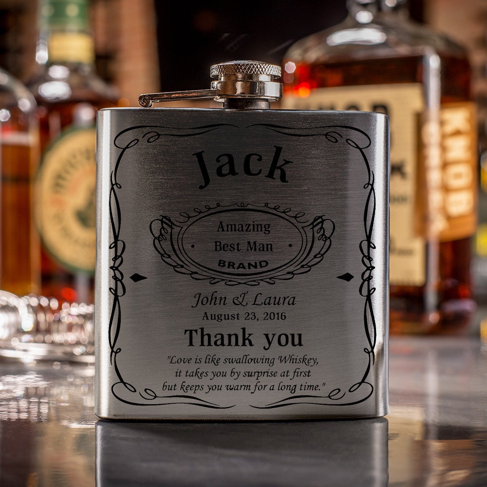 3 Custom Flask With Custom LogoEngraved Jack FlaskBridesmaid