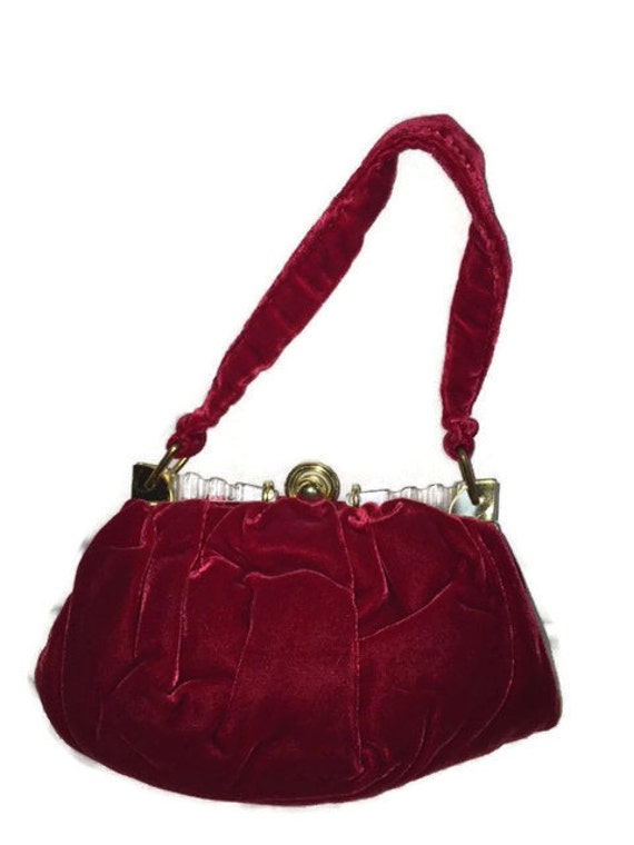 red velvet evening bag