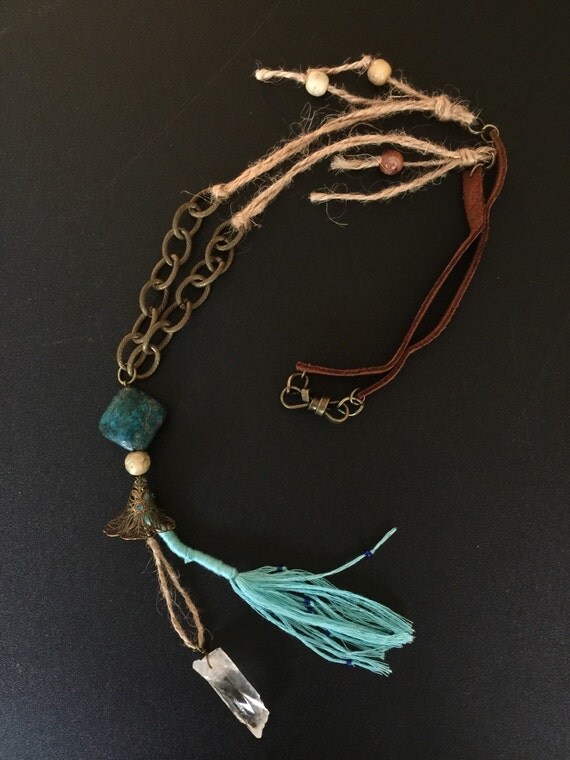 Boho Crystal and tassel necklace // by coastalcollections25