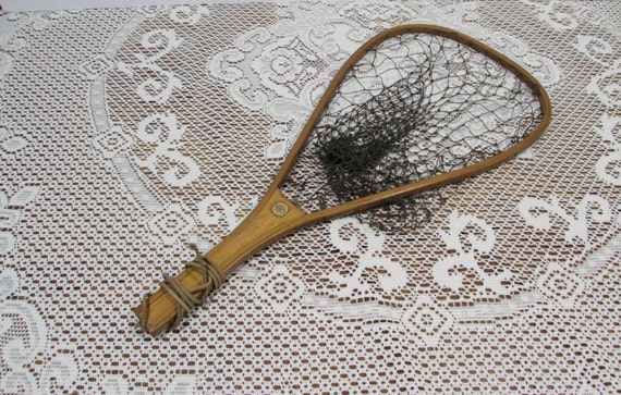 vintage wood fishing net