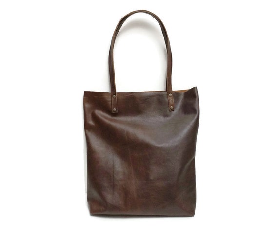 Brown leather tote bag // Simple market by AngelaValentineBags