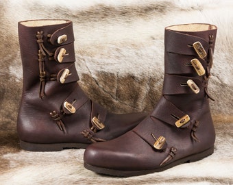 RASMUS Viking Leather Shoes with Antler Buttons Boots Shoe Vikings Medieval low Middle Ages Norse Re-enactment Pagan Sword Fighting Replica