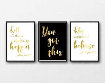 Gold office art, motivational prints, you got this, Quotes for work, Real gold foil, Encouraging quotes, gold posters, small business quote