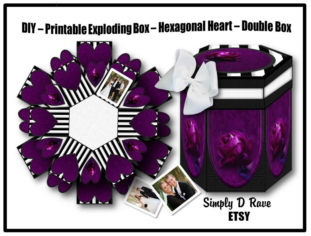 brilliant purple rose hexagonal heart exploding box