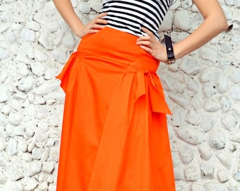 Extravagant Orange Skirt / Funky Cotton Skirt / Orange Flared Long Skirt / Orange Summer Skirt TS10 / S/S 2016