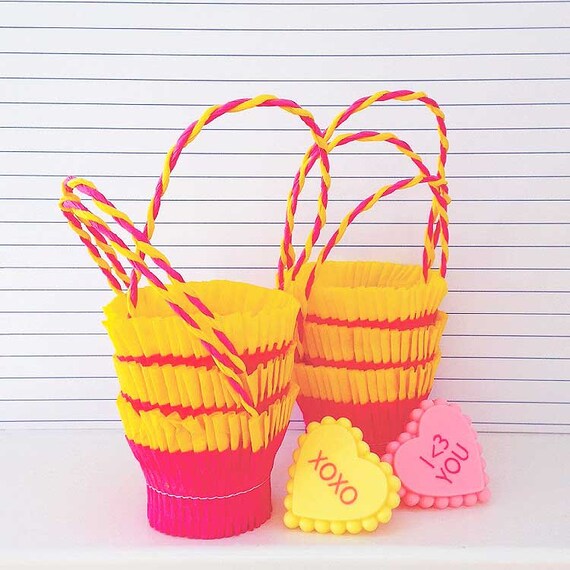 Items similar to 6 Crepe Paper Baskets, Valentine Candy Cups, Easter