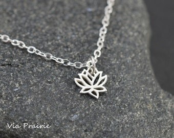 Lotus necklace, Lotus flower pendant, Zen necklace, Yoga pendant, Gift for her, Silver Lotus charm, 925 Sterling silver - Ready to ship -