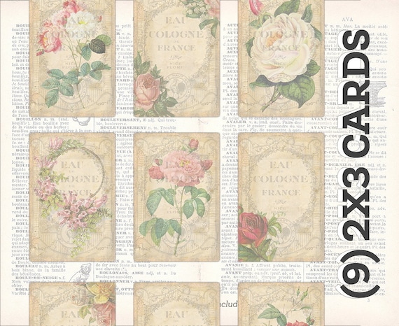 Printable 2x3 ATC Cards Digital Sheet Set of 9 Vintage