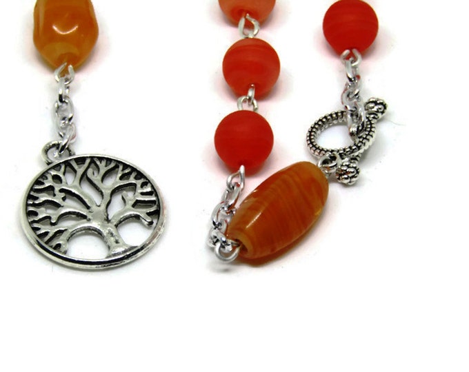 Anglican Rosary in Frosted Orange and Yellow with Tree of Life Charm, Protestant Rosary, Prayer Beads, Unique Religious Gift, OOAK Gifts