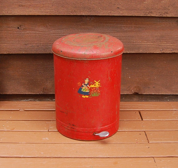 Red Step Trash Can Vintage Rubbish Bin Vintage Step Waste