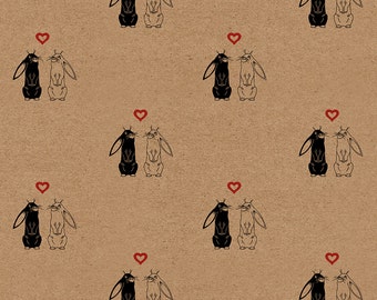 Rabbits Wedding Wrapping Paper: Kraft Gift Wrap Sheet, with Love Bunnies (70cm x 50cm / 27.5" x 19.5")