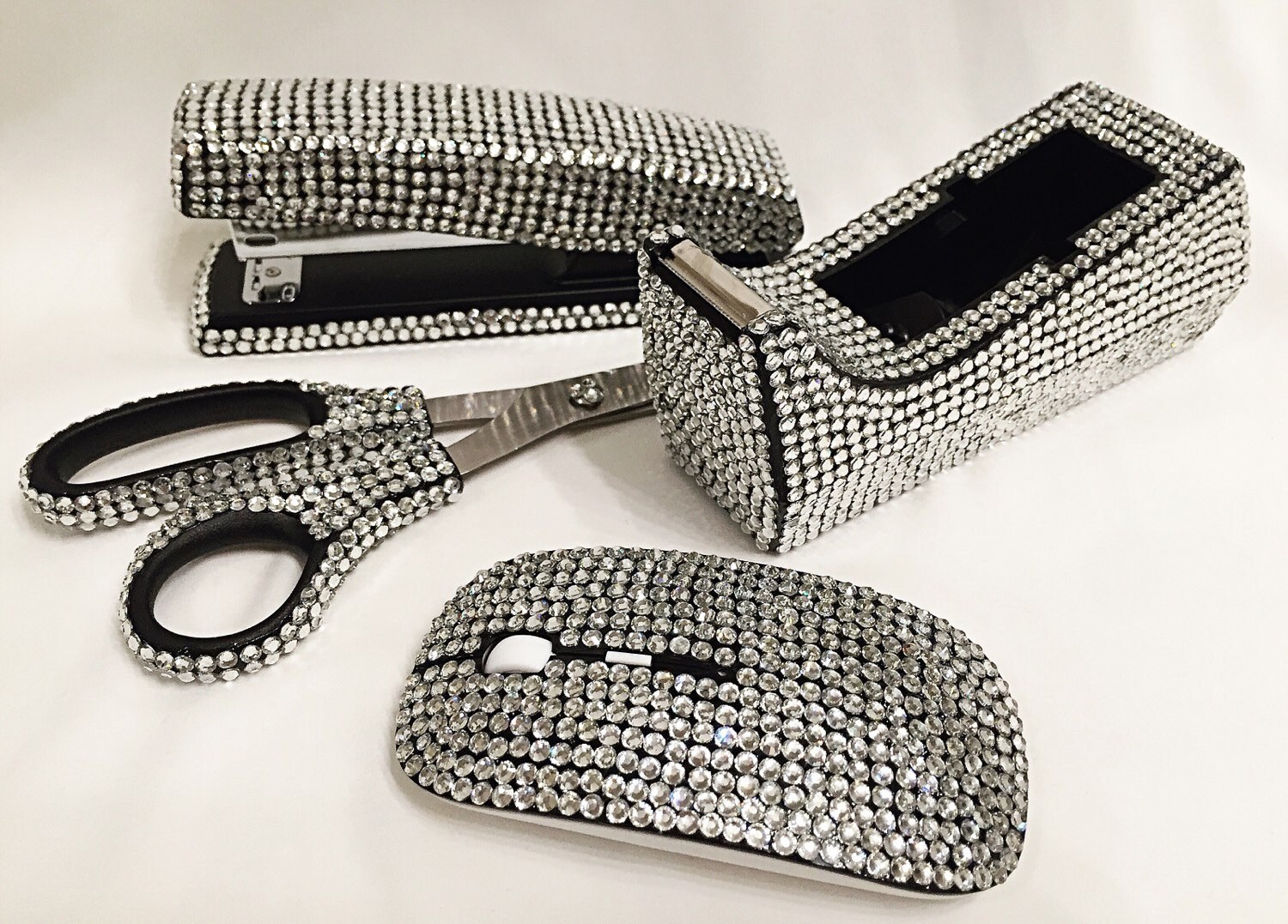 Silver bling office supply 5 piece set bling tape dispenser