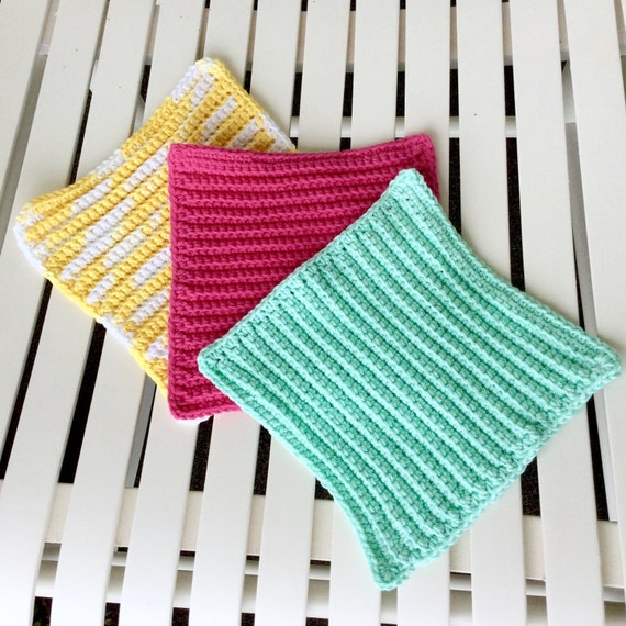 Cotton Crochet Washcloths or Dish Cloths Set of 3