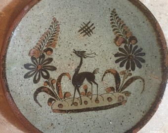 1940's-50's Mexico Tonala pottery Plate or Charger with Deer/Stag/Gazelle design-
