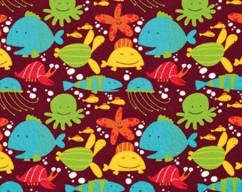 FLANNEL Fish in Bay, Beach Collection by David Walker for Free Spirit