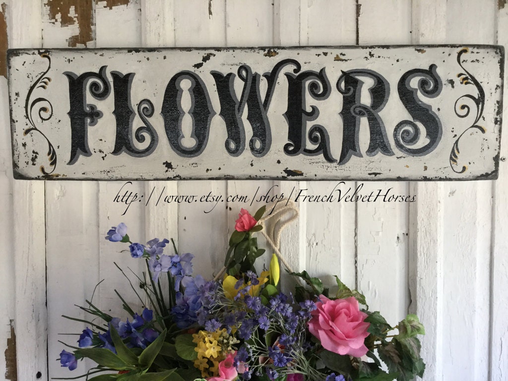 FLOWERS Wood Sign Antique inspired wall by FrenchVelvetHorses