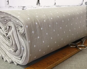 Stonewashed Natural Flax White Dotted Linen Fabric- Light Brown Dotted Linen Fabric- Dense Light Weight Medium Thickness Linen