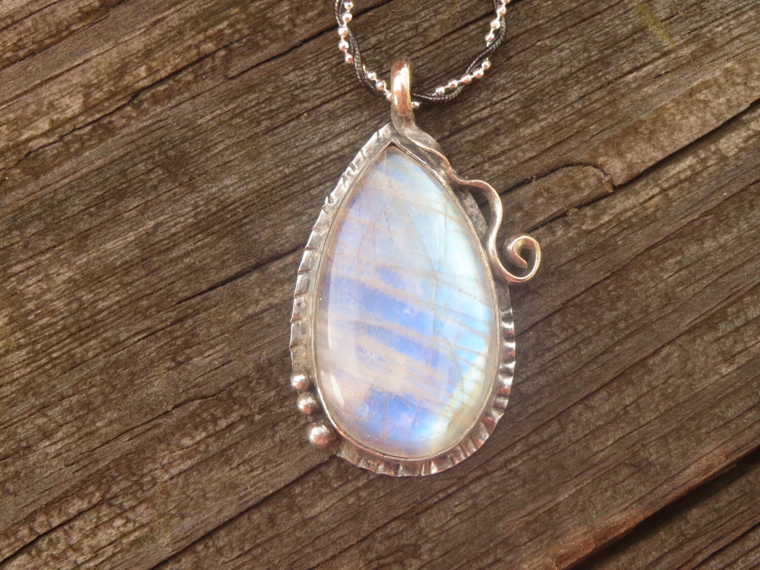 Rainbow Moonstone Pendant Necklace in Sterling Silver pear
