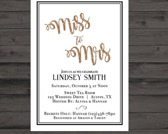 Bridal Shower Invitation, Bride to be, Miss to Mrs, Shower Invitation, Elegant Shower Invitation, Glitter Invitation, 5x7 DIGITAL FILE ONLY