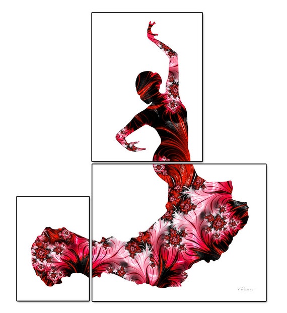 Imprimir bailaora de flamenco, del arte flamenco fractal, arte flamenco negro rojo, Pintura flamenca, flamenco decoración, silueta de flamenco, cartel de flamenco
