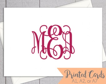 Monogrammed Folded Note Cards - 12pk, Initial Note Cards, Teacher Gifts, Monogram Printed Cards with Envelopes (NC14F)