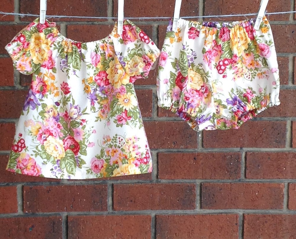 BABY GIRL CLOTHING yellow floral baby set peasant top and