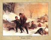 Playing in the Snow by Thompkins Matteson (1856); 16x20 print displaying the artist's name and title of painting