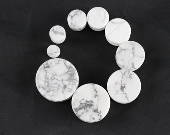 Stretching Howlite Plugs - White Howlite Ear Plugs - one pair - Ear Plug carved howlite - carved double flared stone plugs 6mm - 25mm - PB07