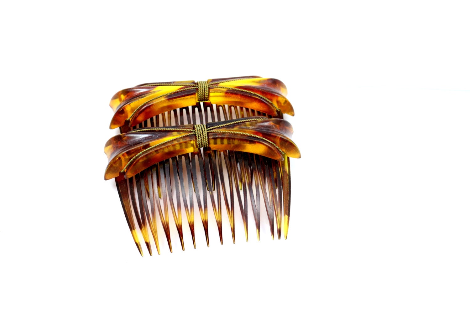2 Faux Tortoise Shell Hair Combs Goody Made in USA Clip Hair