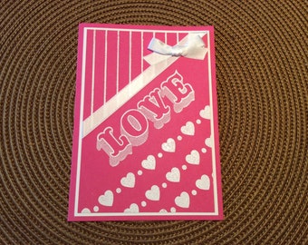 Handmade Greeting Card:  Valentine's Day card done in pink and white