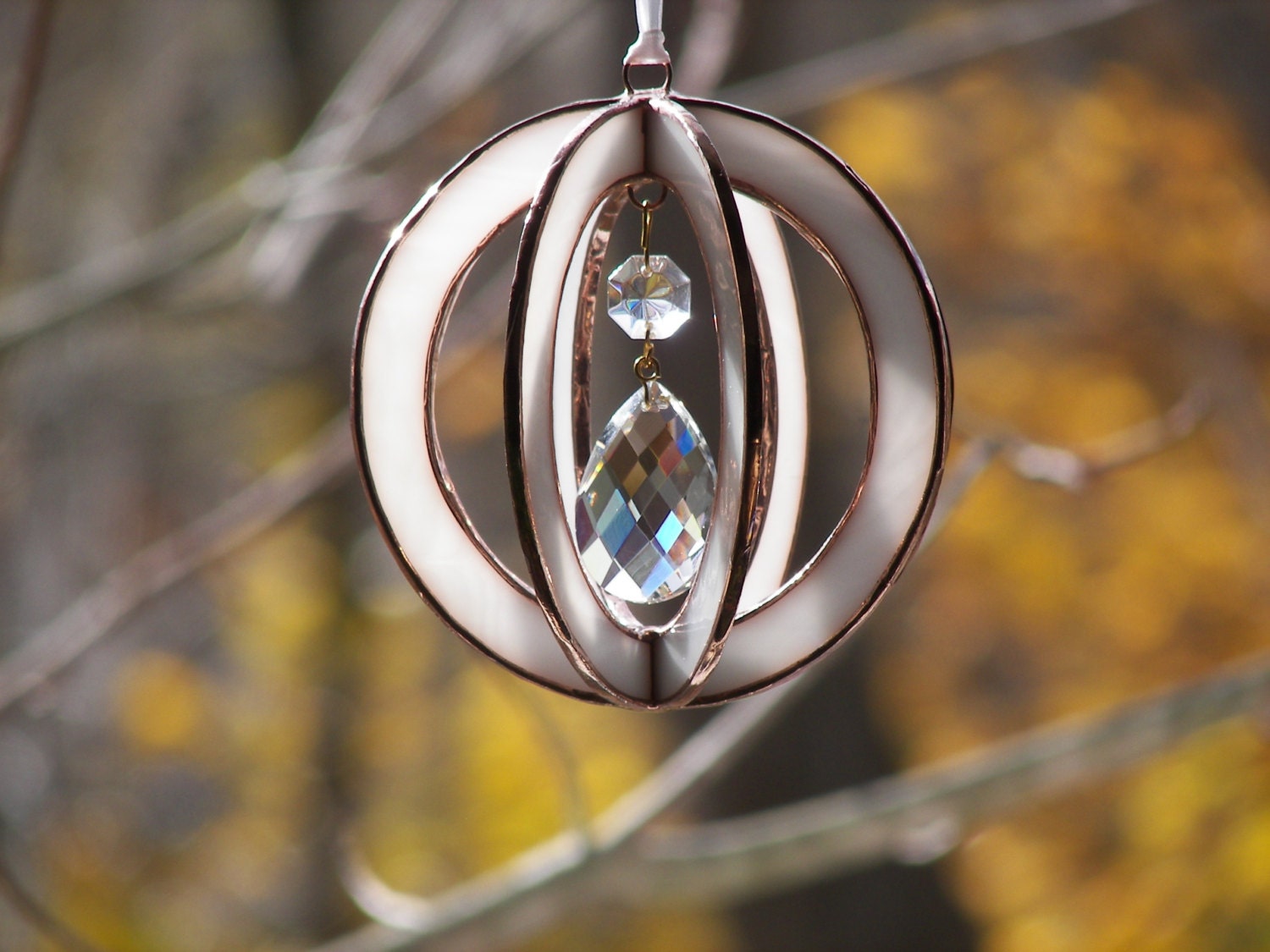 Stained Glass Suncatcher sphereballorb with crystal prism