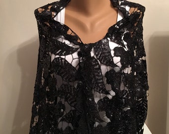 Black Lace Sequin Shawl, Sequin Scarf Cowl Scarf Bridesmaid Gifts Bridal Accessories Gift Ideas For Her Fashion Scarf Promotion,Gift for Her