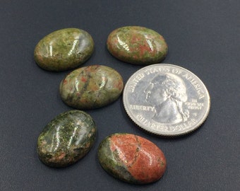 2pcs Oval Green Unakite Cabochons 13x18mm Oval Unakite Cabochons Smooth Loose Gemstone Cabochon Cabs CB05
