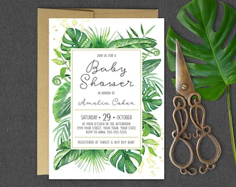 tropical baby shower | etsy tropical baby shower | etsy, Baby shower invitations