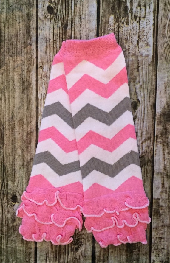Baby Leg Warmers Chevron Pink & Gray and White Leg by BellaPiccoli